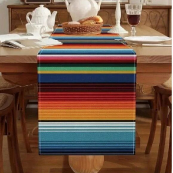 Hispanic Influence Serape Table Runner - Multicolor New In Package - Picture 2 of 6